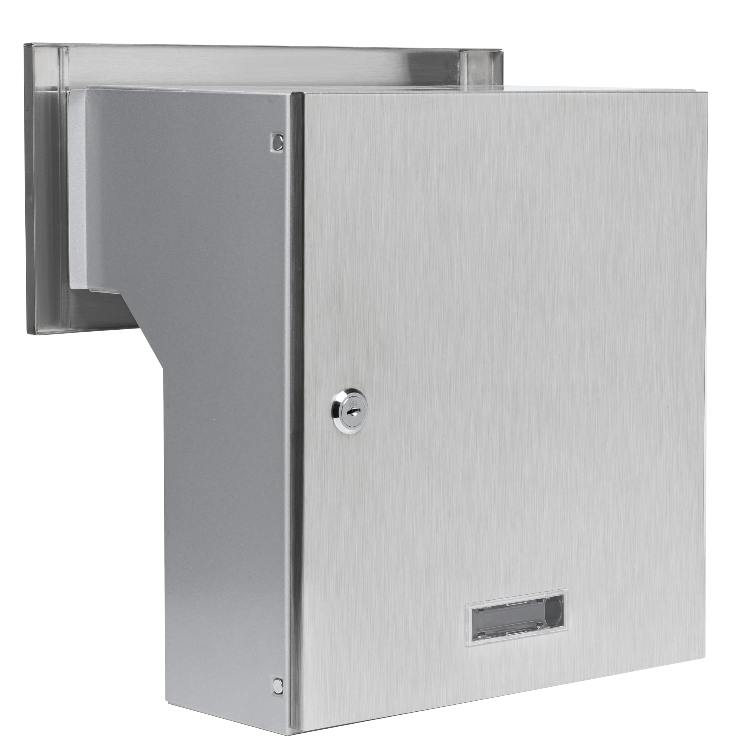 Buzón de Pared de Acero Inoxidable/Plata, Parte Delantera + Puerta Trasera V2A cepillada, 190 – 260 mm [mm] 3 Llaves Placa Frontal: 160 x 350 mm
