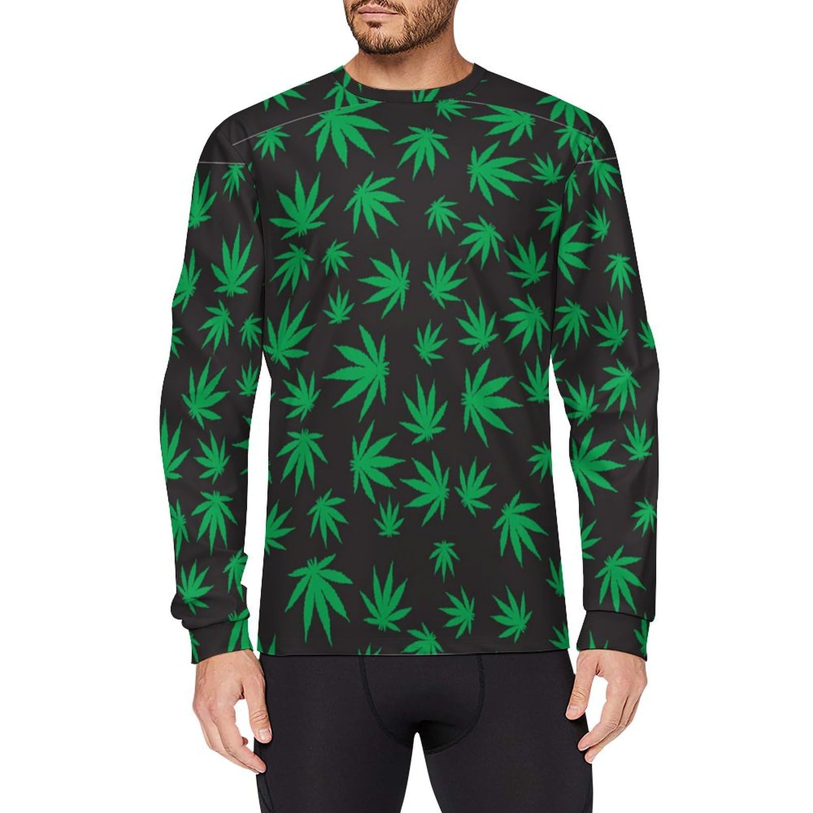 Marijuana Leaf Men's Long Sleeve Cycling Jersey Bike Jerseys with Quick Dry Breathable Fabric 2XL