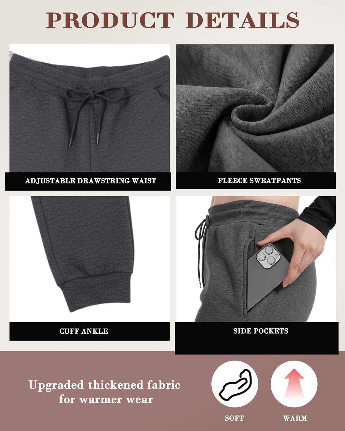 4 Pack Sweatpants Women Joggers Sweat Pants for Womens Fleece Sweatpants with Pockets Drawstring for Running Yoga - Image 3