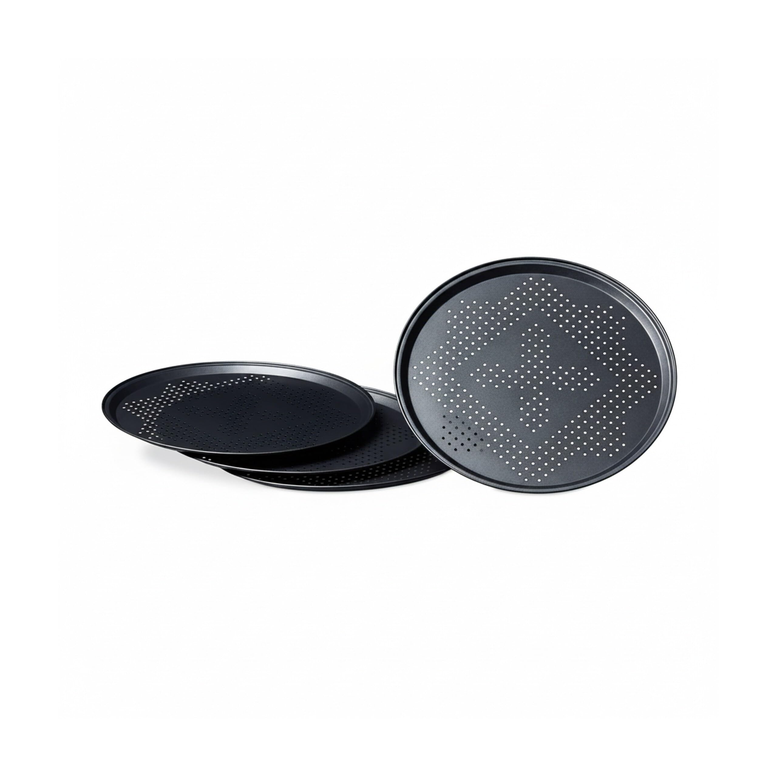 Relaxdays Teglia per Pizza, Set 4, Tegame Rotondo, Forata, Antiaderente, Vassoio per Crostate, Metallo, ∅ 29 cm, Grigio