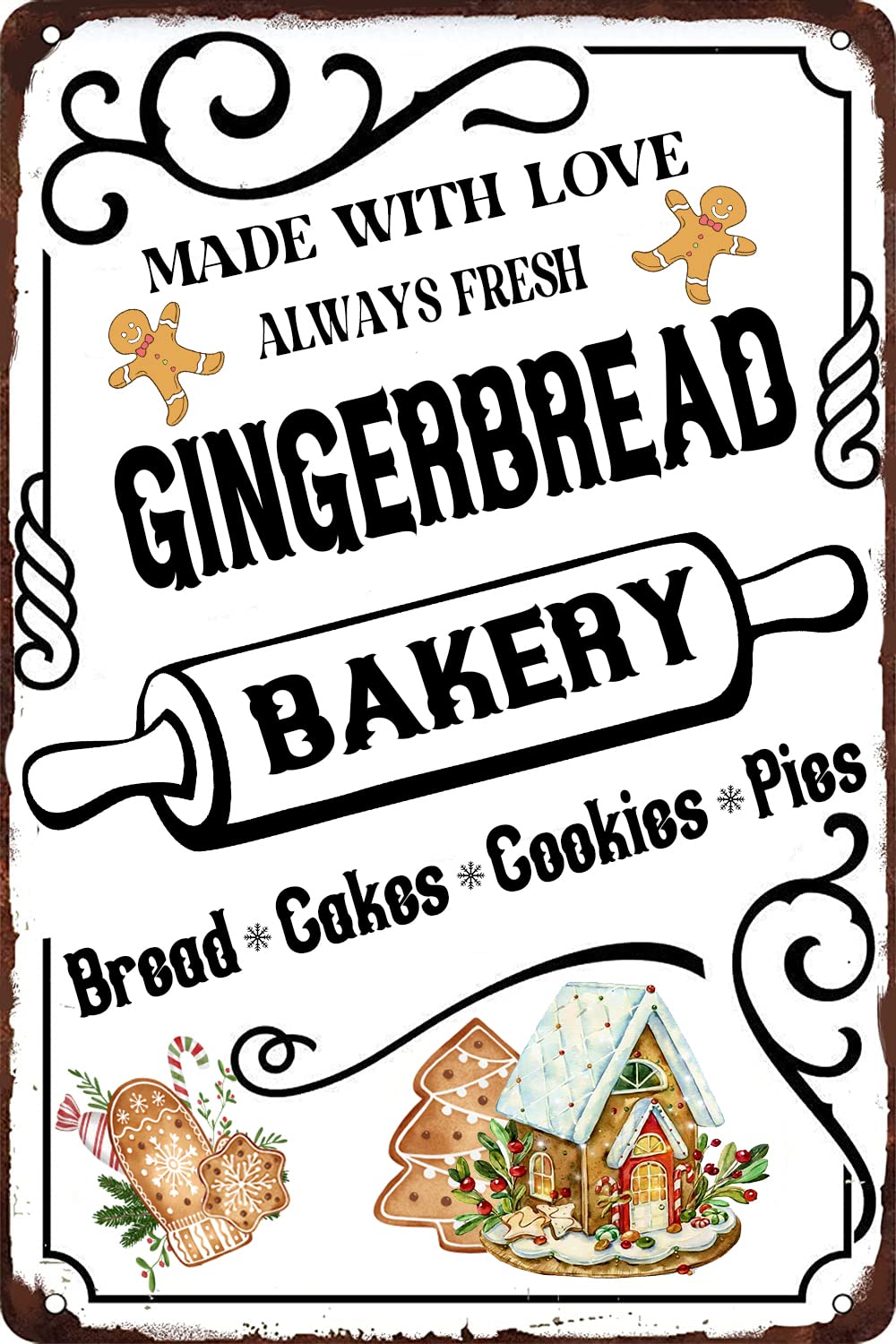 peiyeety Gingerbread Bakery SIGN Fresh Bread Cake Tin Sign Vintage Tin Signs Bar Cafe Home Wall Decor Retro Poster Wall Art Decoration 8x12 Inch