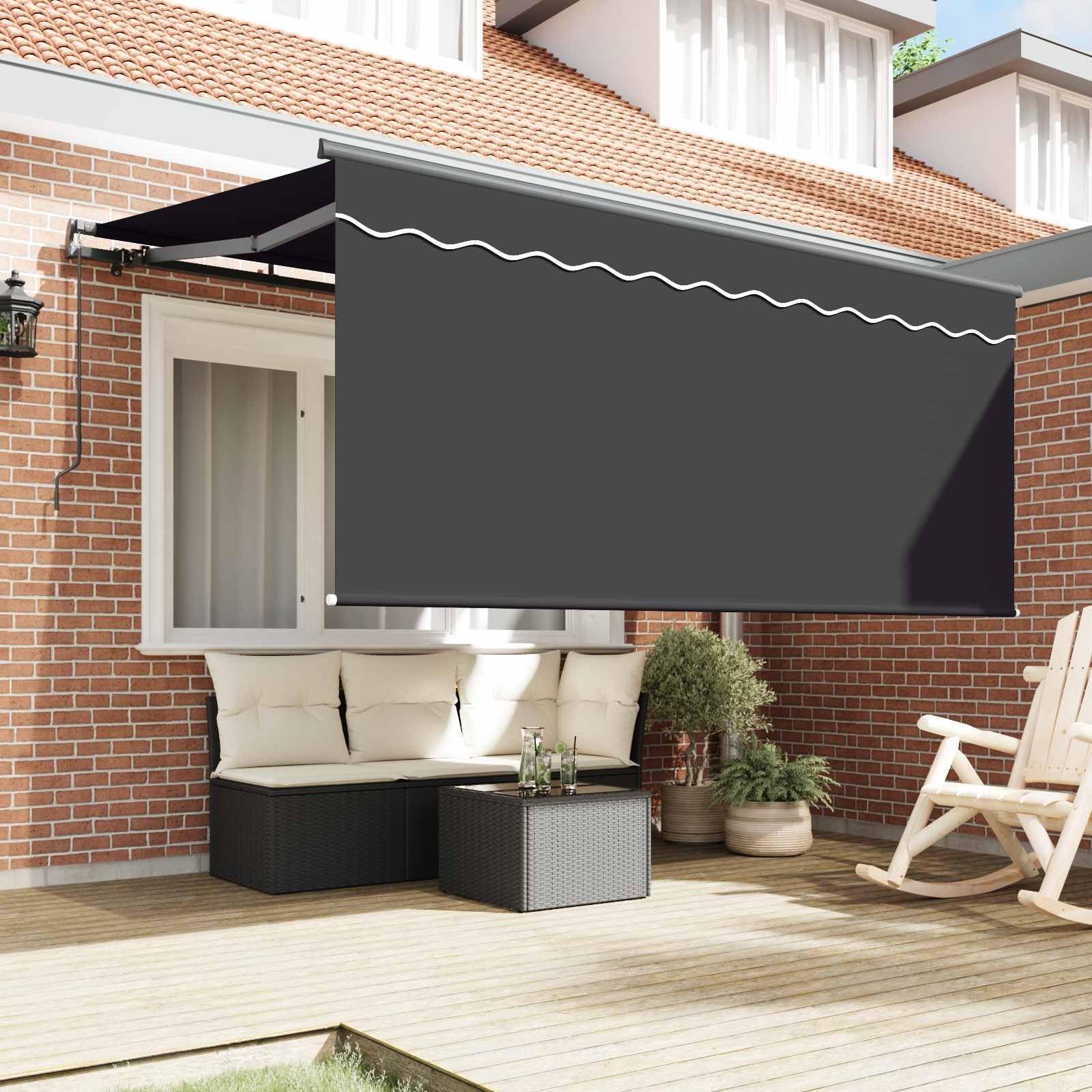 Einziehbare Markise Gestreift Anthrazit 300 x 200 cm Stoff Aluminiumrahmen für Terrasse Garten Outdoor Sonnenschutz Patio Schatten