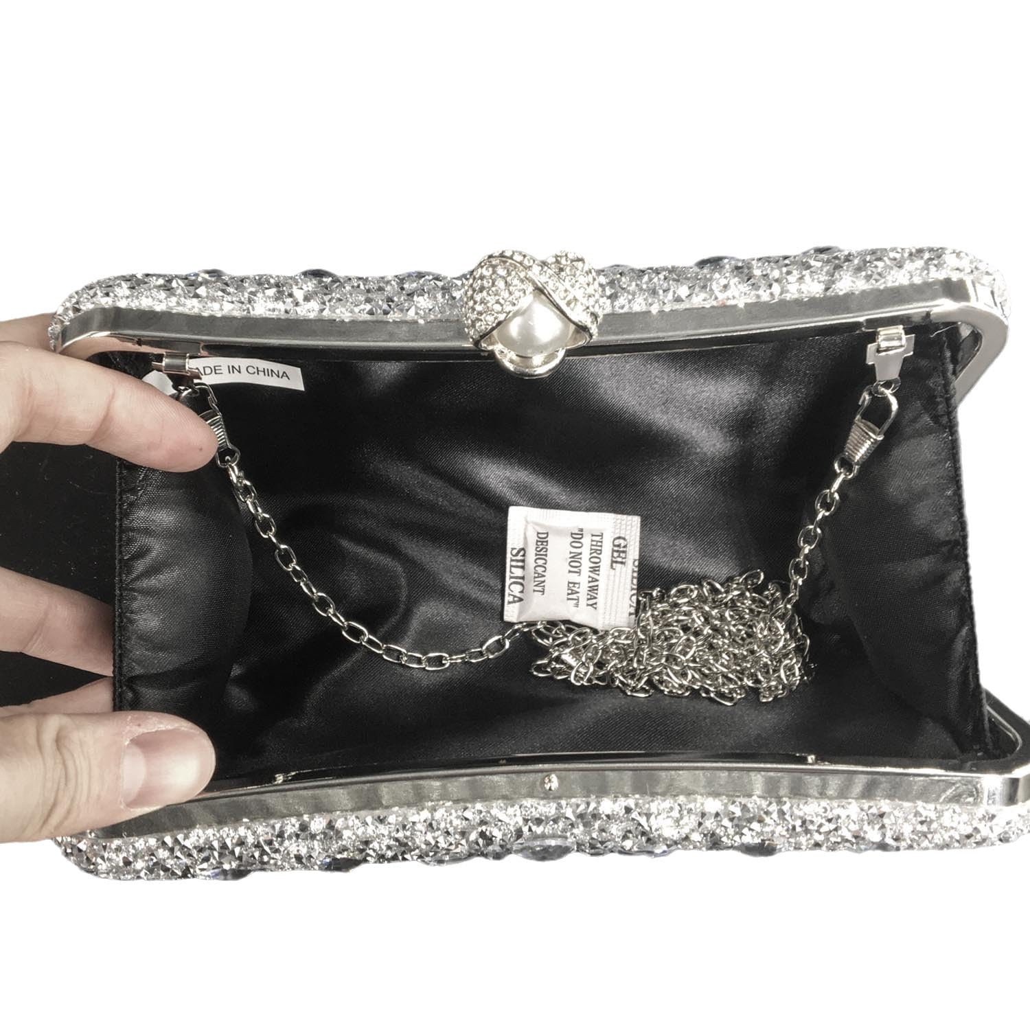Boutique De FGG Chiusura a Perla Donna Borsa di Cristallo Borse da Sera del Partito con Strass Pochette e Clutch da sposa con diamante, Piccolo