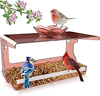 Vista 1 de Comedero para pájaros con ventana con ganchos autoadhesivos que no dejan marcas, transparente y transparente, regalo de observación de aves