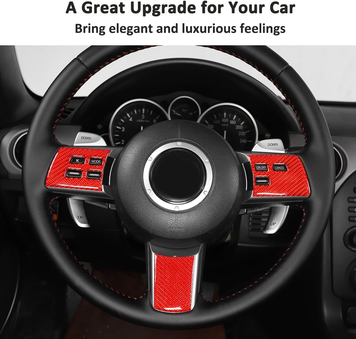 3pcs Car Soft Carbon Fiber Center Console Button Molding Trim Frame,for Mazda MX-5 2009 2010 2011 2012 2013 2014 Center Console Button Protected Frame (Red Carbon Fiber)