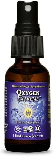 HEALTHFORCE SUPERFOODS Spray calmante extremo de oxígeno 1 onza líquida Suplemento de oxígeno neutro pH Ayuda a oxigenar la sangre apoya el