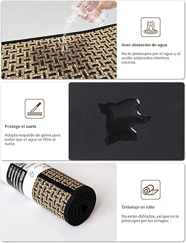 Miniatura 4 de Juego de alfombras y tapetes de cocina antideslizantes lavables de 2 piezas, alfombras absorbentes para colocar delante del fregadero, alfombras