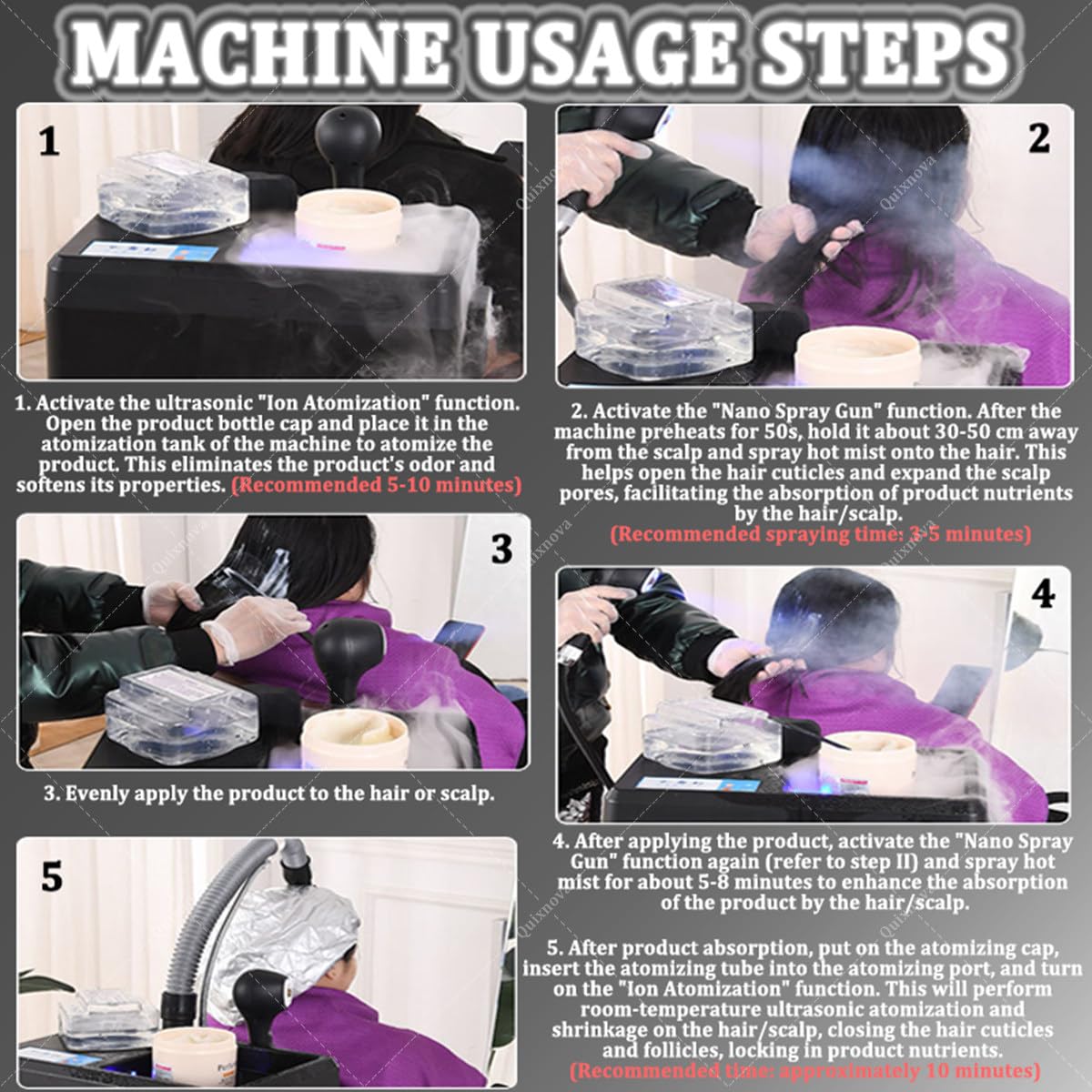 Vaporiera per capelli nano 5 in 1,processore professionale a ultrasuoni e micro nebulizzazione,macchina multifunzionale rimovibile per la cura dei capelli con cappuccio per la cura dei capelli