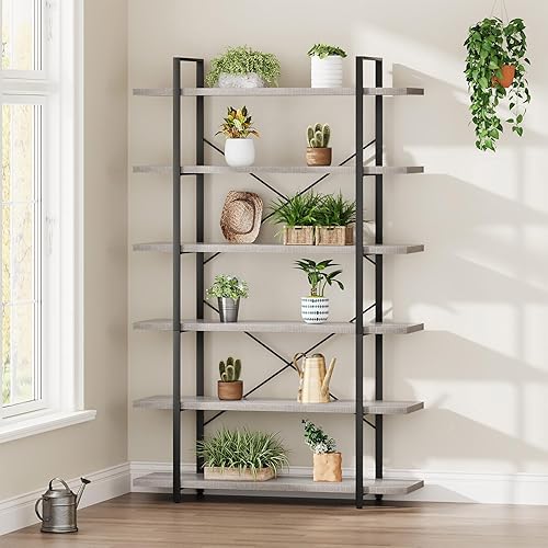 Miniatura 9 de HSH 6 Tier Tall Bookshelf, Metal Wood Vertical Display Book Shelf, Industrial 6 Shelf Bookcases and Book Shelves Storage Rack, Large Open Book Case