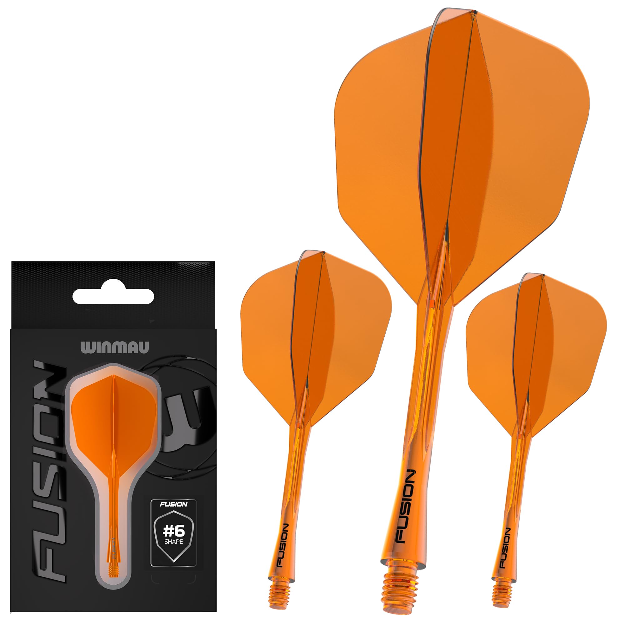 WINMAU Darts Fusion Integrated Flight & Shaft System - No.6 Shape & Design - Orange Colour, Medium Length