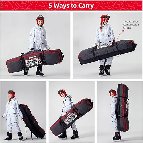 Miniatura 6 de XCMAN Bolsa de snowboard con ruedas, longitud ajustable, extra largaanchaprofunda, impermeable, con varillas de protección 140L