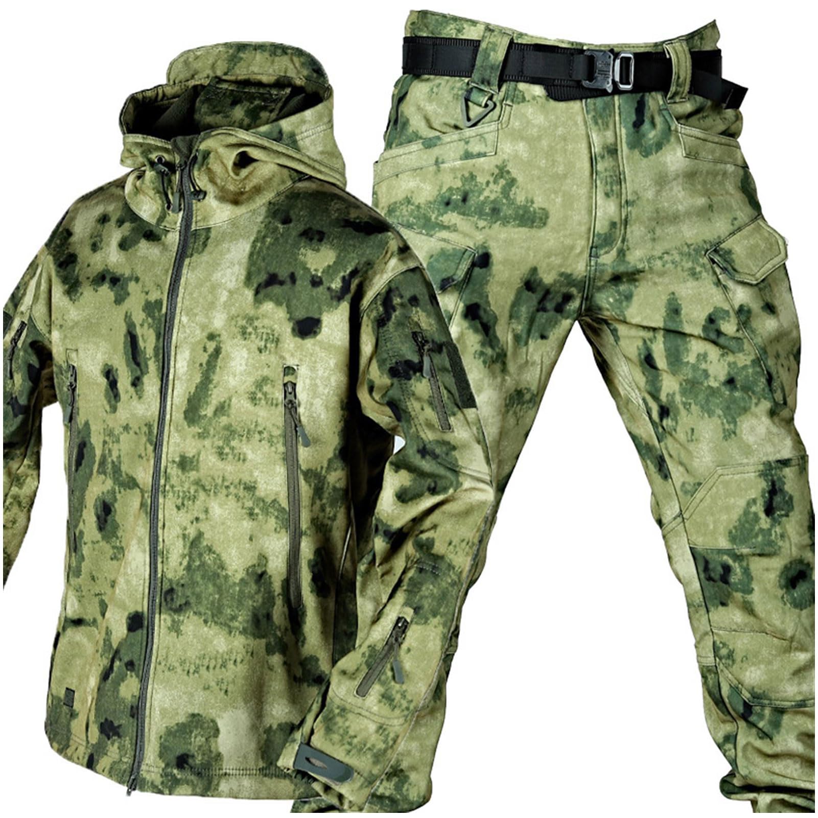Conjunto de chaqueta y pantalón táctico para hombre, traje de combate impermeable militar, uniforme de caza de bosque de camuflaje con capucha y cremallera