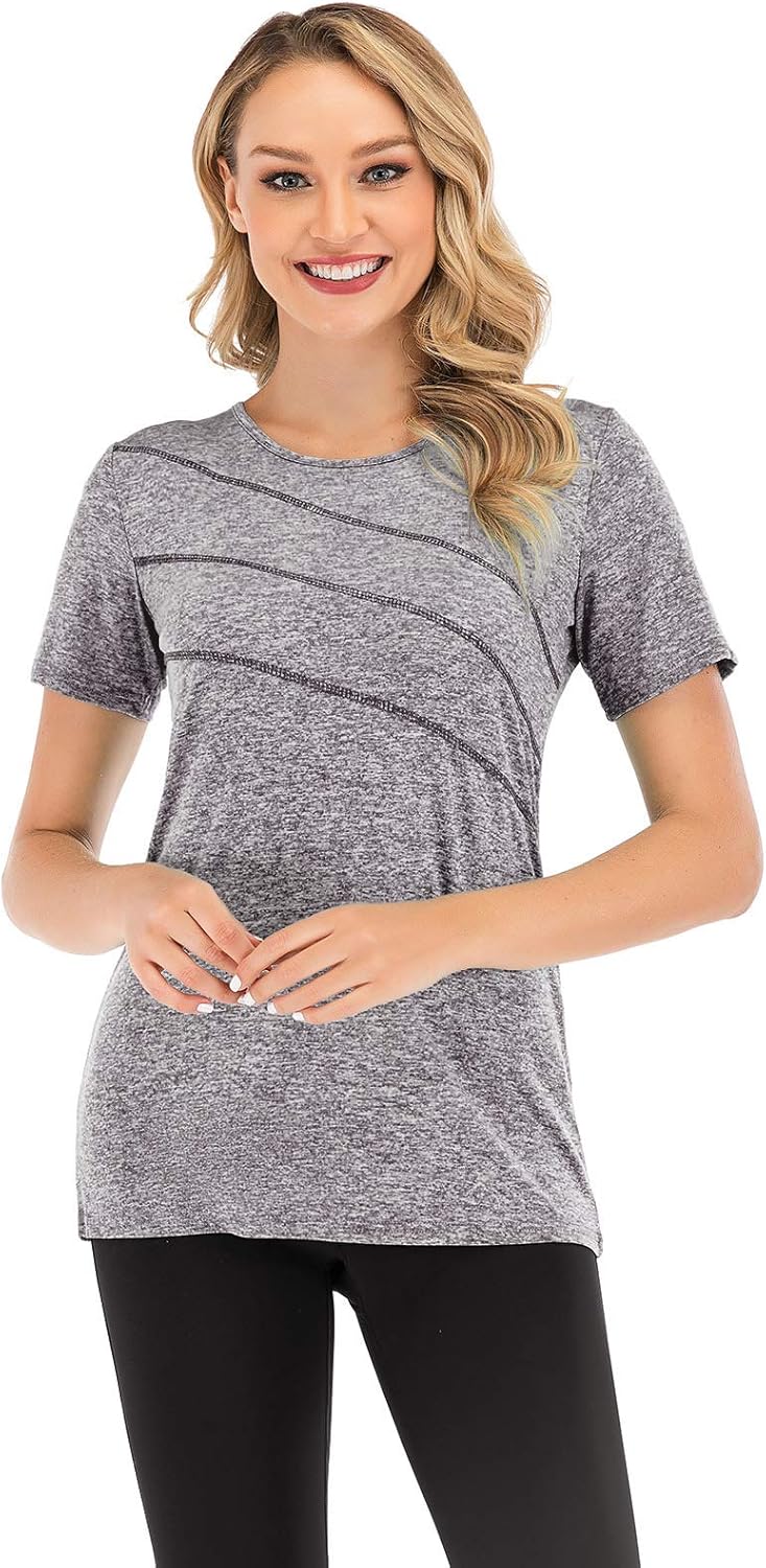 Cucuchy Womens Yoga Workout Tops Short Sleeve Crew Neck Casual Fitness Shirts at  Women’s Clothing store