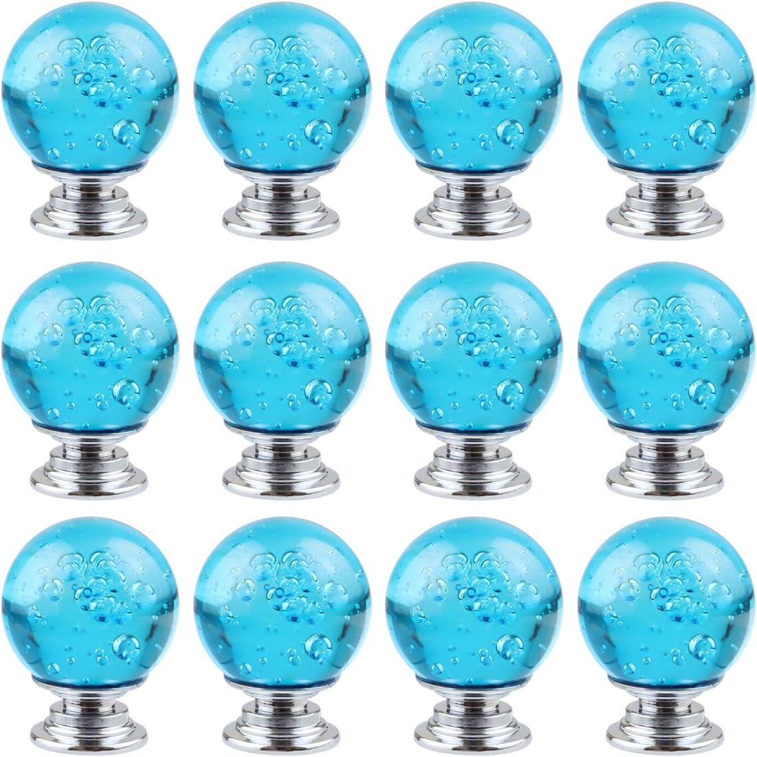 12 PCS Crystal Cabinet Knobs Round Glass Bubbles Knobs Smooth Drawer Pulls Handle for Home, Cabinet, Drawer and Dresser with 3 Different Size Screws, 30MM (Pink)
