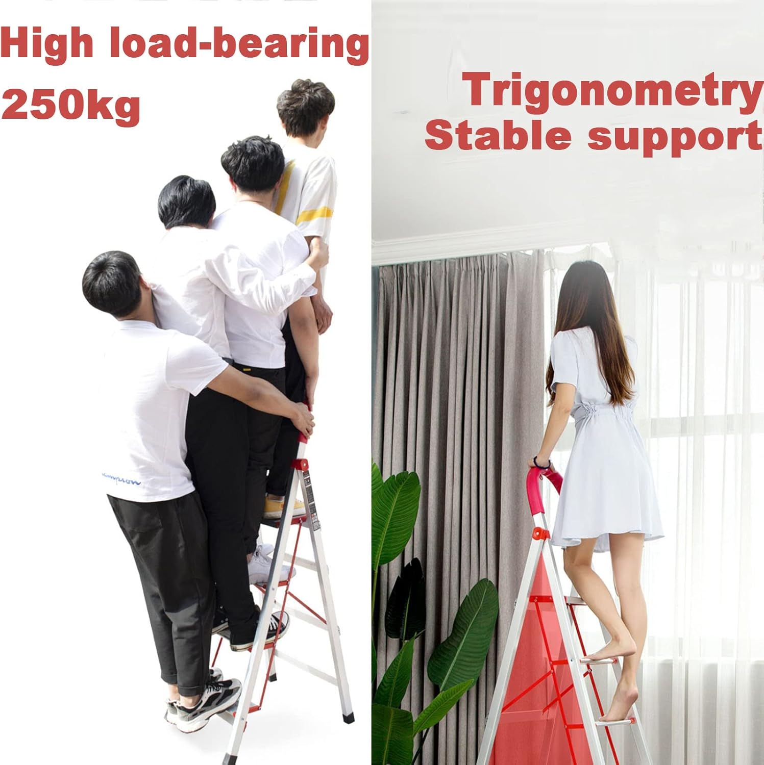 Three Step Aluminum Step Stool with Non-Slip Strip Tread Reinforced Snap Step Ladder Anti-sway Cover Thickened Material Triangle Support Thickened Portable Multifunctional