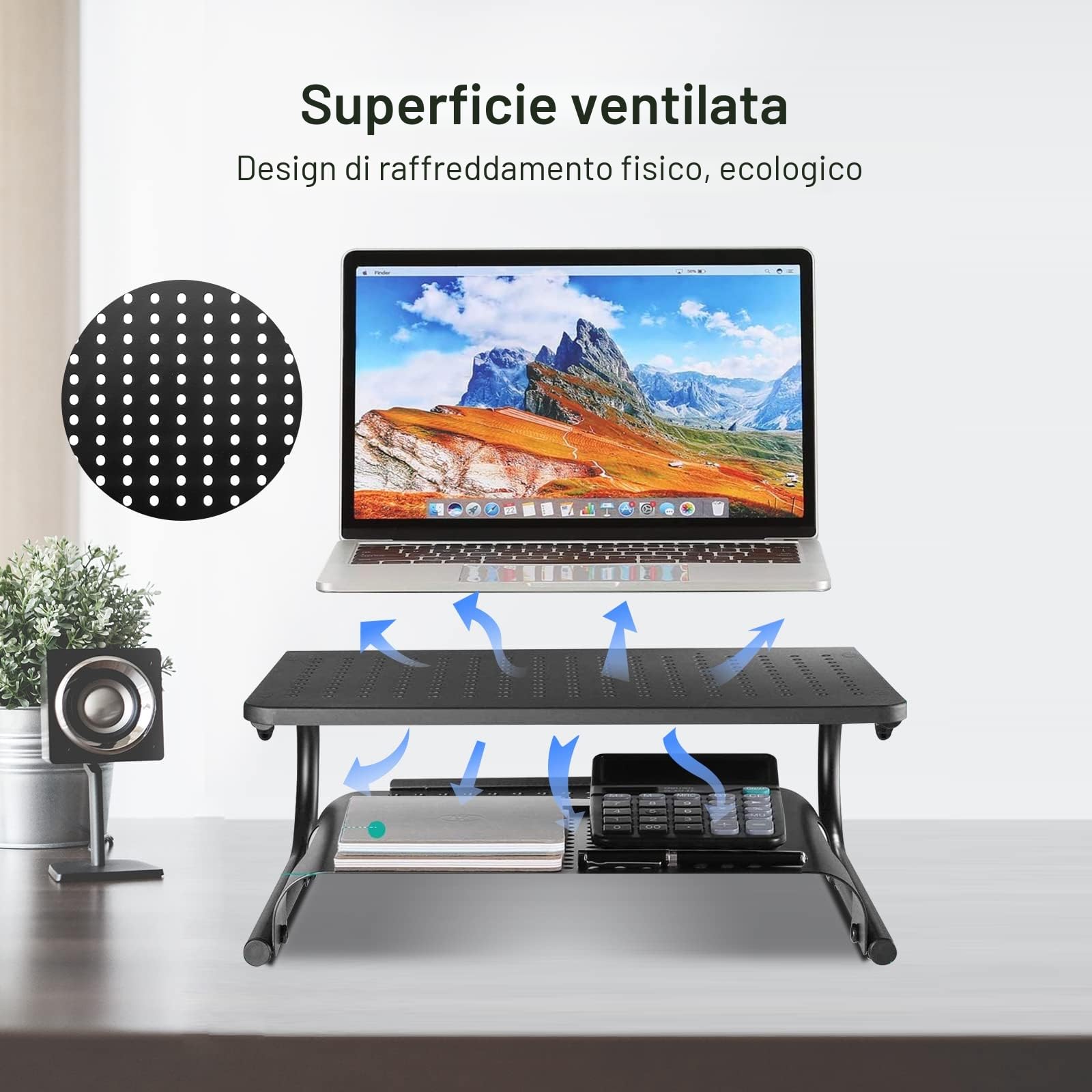 suptek Supporto Schermo PC, Supporto Monitor per Computer Portatile, Computer, iMac, PC da 20 kg Massimo - Supporti e Rialzi Per Schermo Accessori per PC Stoccaggio Scrivania 2 Ripiani MST002