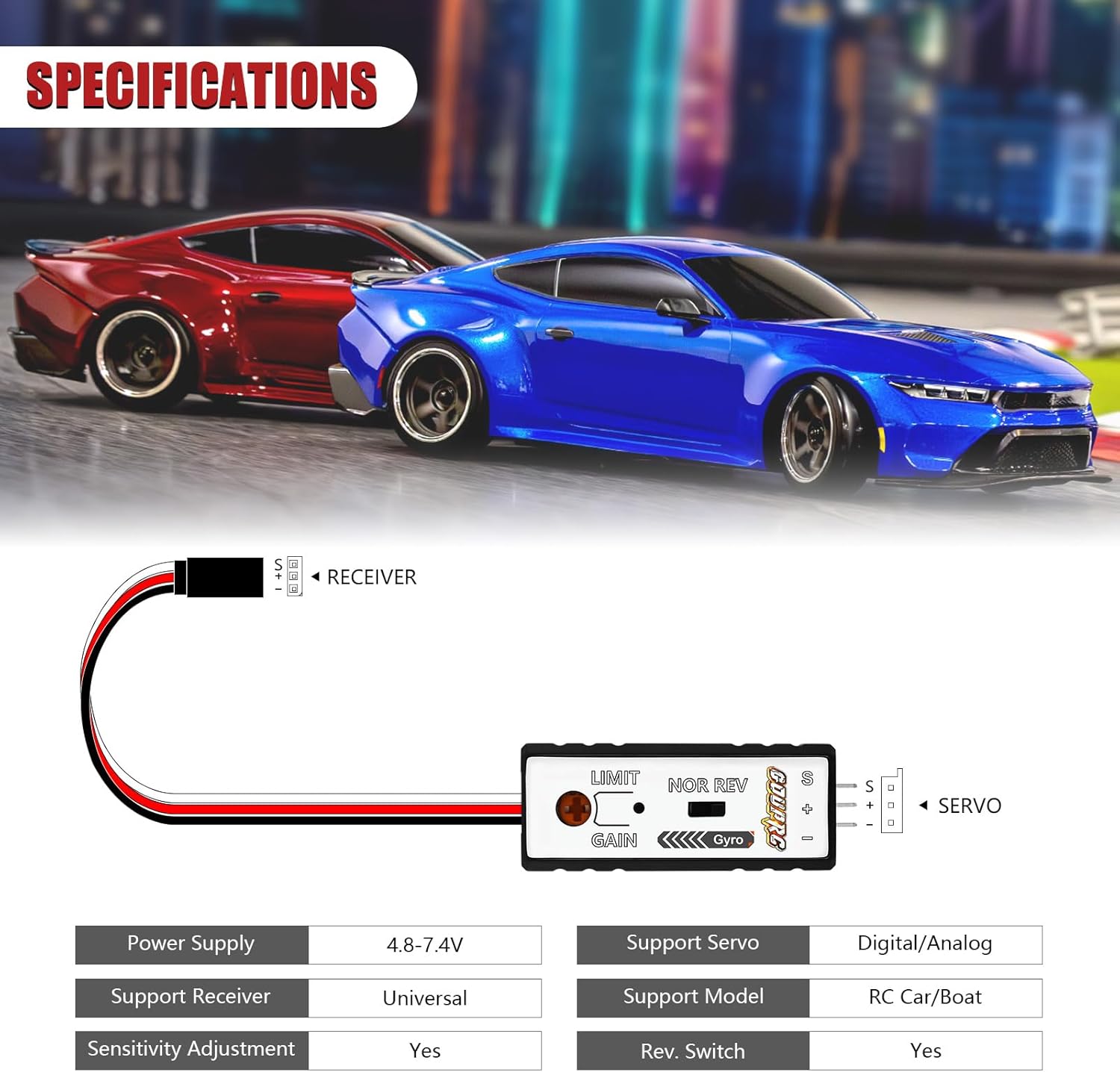 GOUPRC Mini Gyro Module Sensitivity Adjustable and Direction Changeable Automatic Stability Control RC Gyro for RC Car Boat