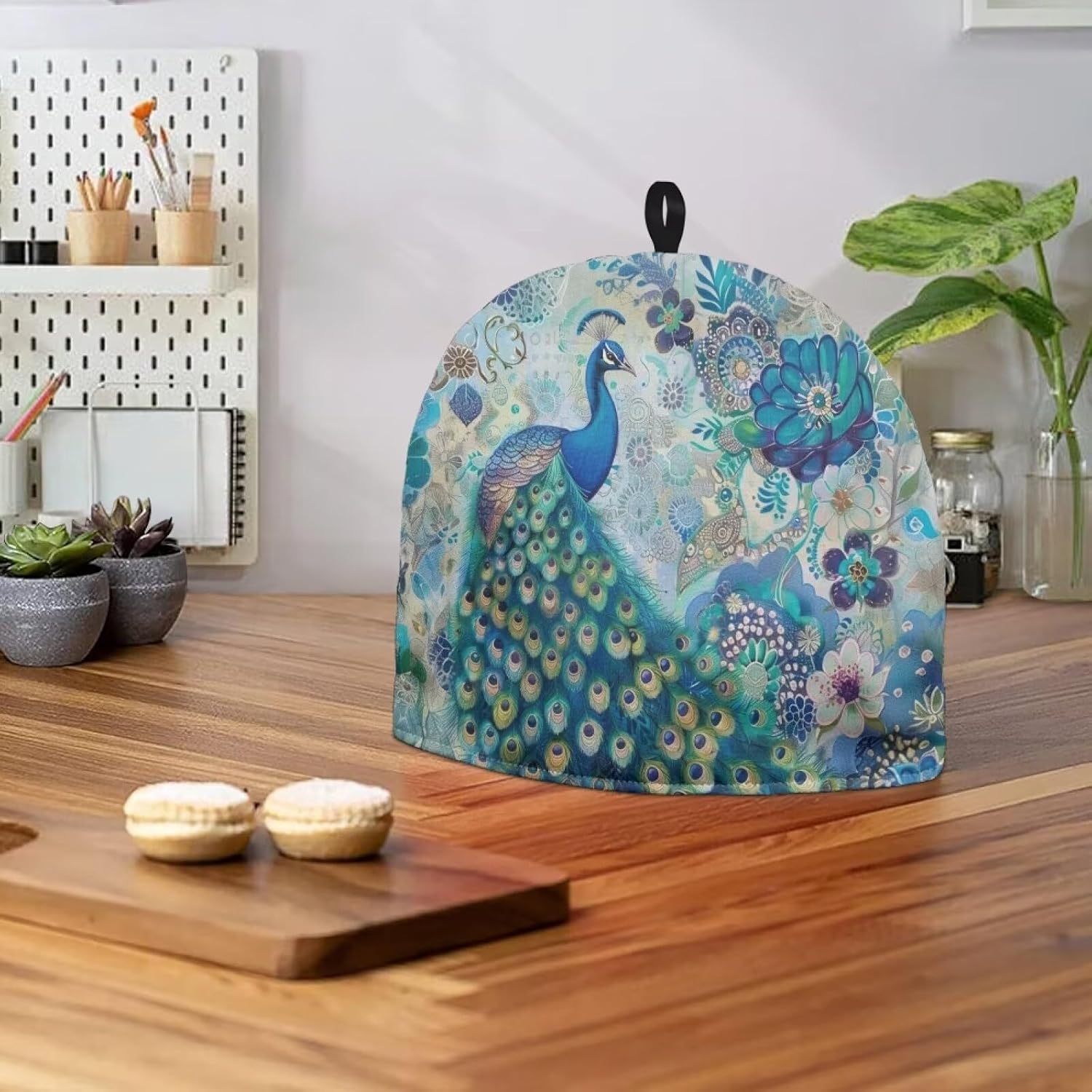 ZOUTAIRONG Floral Peacock Tea Cozy for Teapot Machine Washiable Kettle Quilt Breakfast Warmer Home Decoration Keep Warm Insulation Teapot Cover Orange