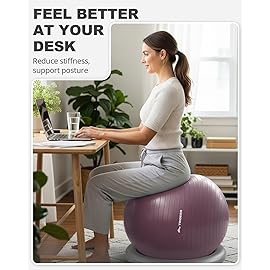 Trideer Exercise Ball for Office Desk, Yoga Ball Chair to Relieve Back Pain, Stability & Fitness Ball Seat with Base, Home Gym Core Workout, Abs, Stretching & Therapy