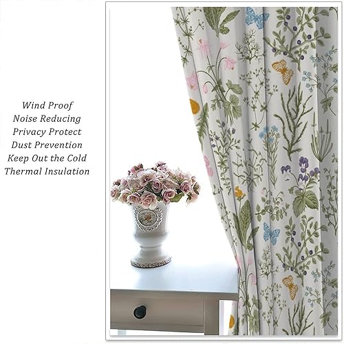 Miniatura 508 de Retro 70s Floral Blackout Window Curtains, Watercolor Flower Plant Rustic Modern Style Pattern Window Drapes, for Bedroom Living Room 42x45in 2