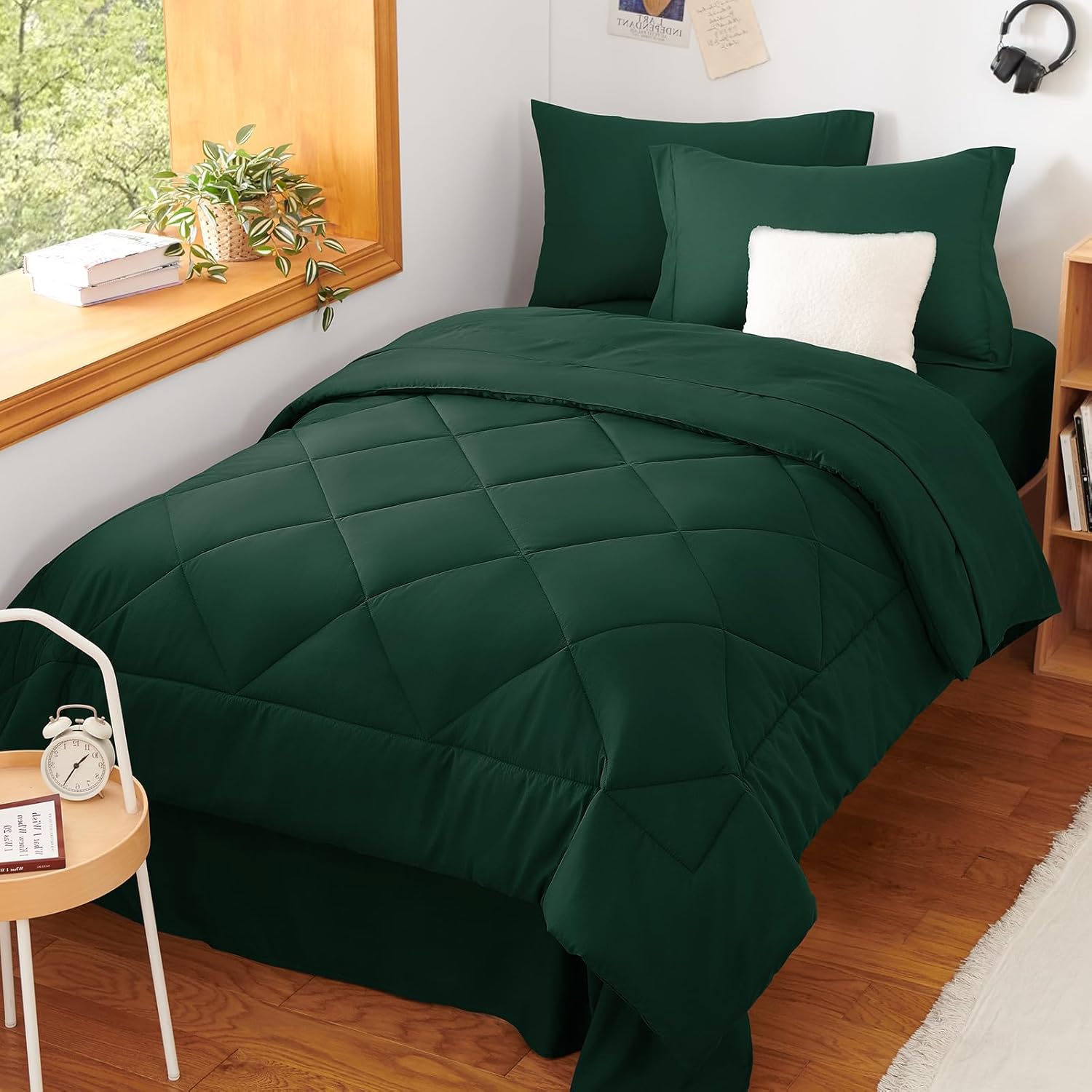 CozyLux Twin XL Comforter Set Emerald Green - 5 Pieces Twin Extra Long Bed in a Bag for College Dorm, All Season Bedding Set for Girls and Boys, Soft Bed Set with Comforter, Sheets, Pillowcase & Sham - Image 7