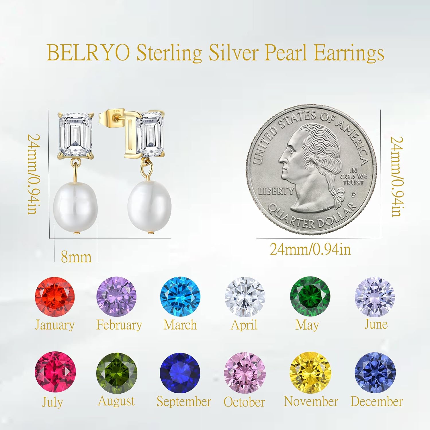 Sterling Silver Cubic Zirconia Dangle Drop Pearl Earrings with 8 * 10mm Irregular Freshwater Cultured Pearls