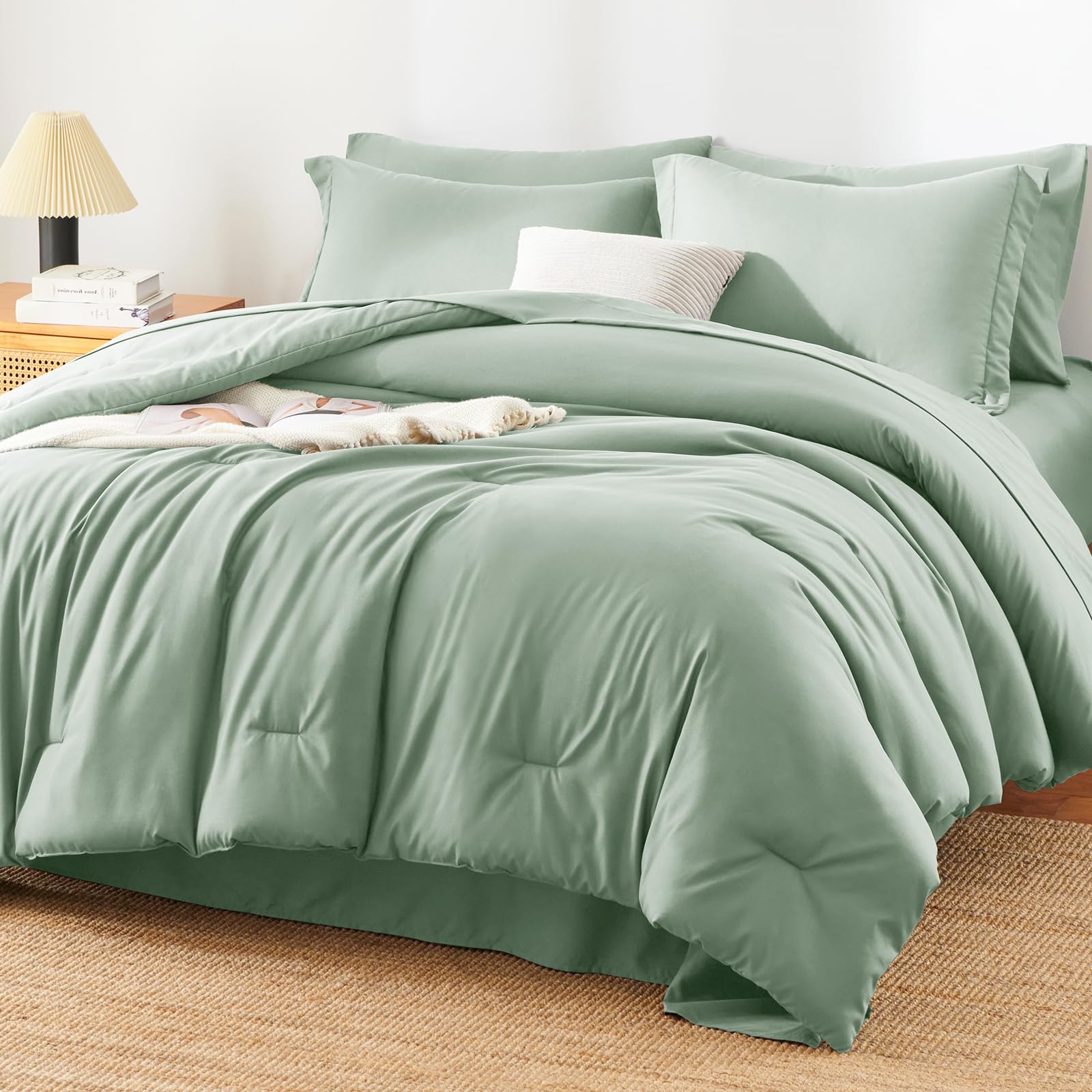 Photo 1 of HIMEET Full Size Comforter Sets - 7 Pieces Bed in a Bag Full, Luxury Comforter Set with Sheets for All Season, Bed Set with Comforter, Flat Sheet, Fitted Sheet, Pillowcases & Shams, Sage Green
