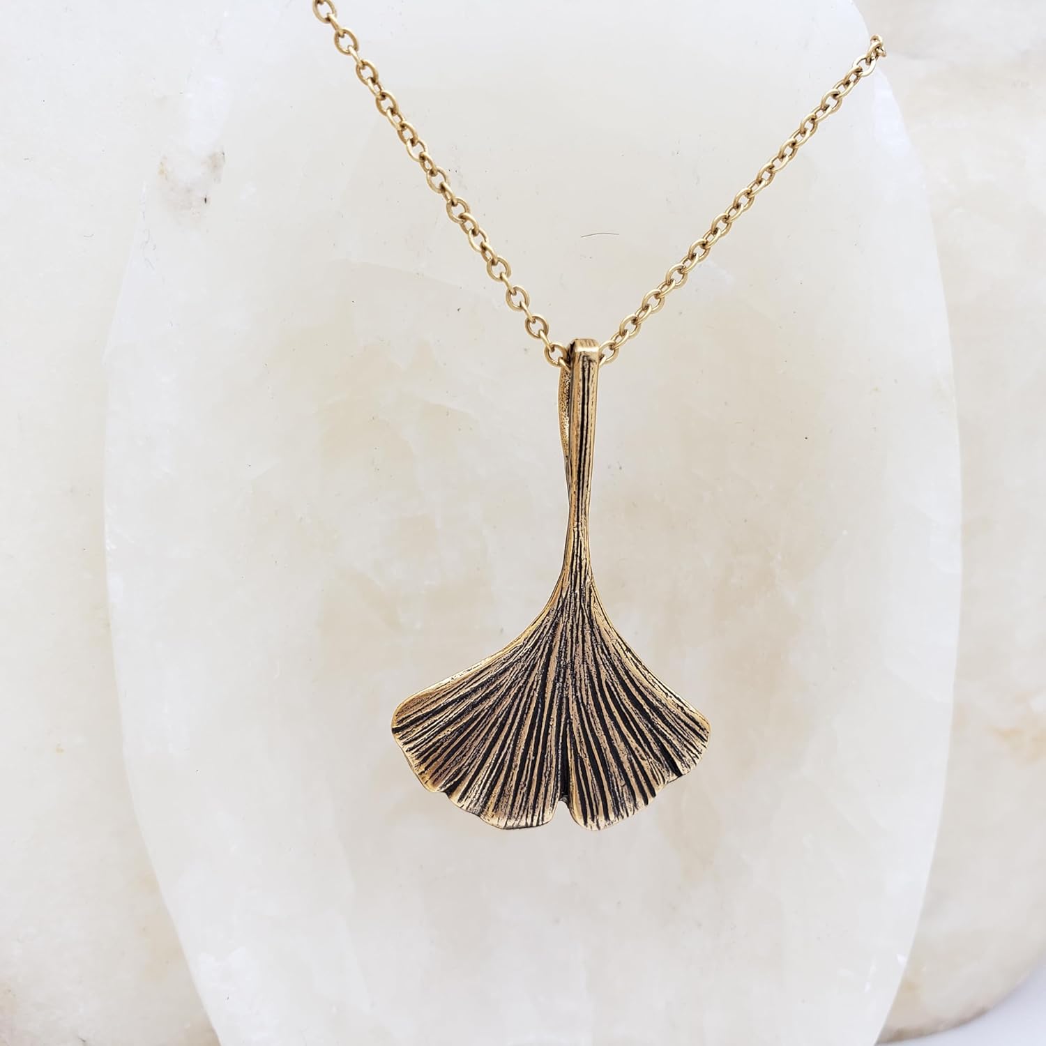 Ginkgo Leaf Pendant Necklace - Gold Plated - Made in USA