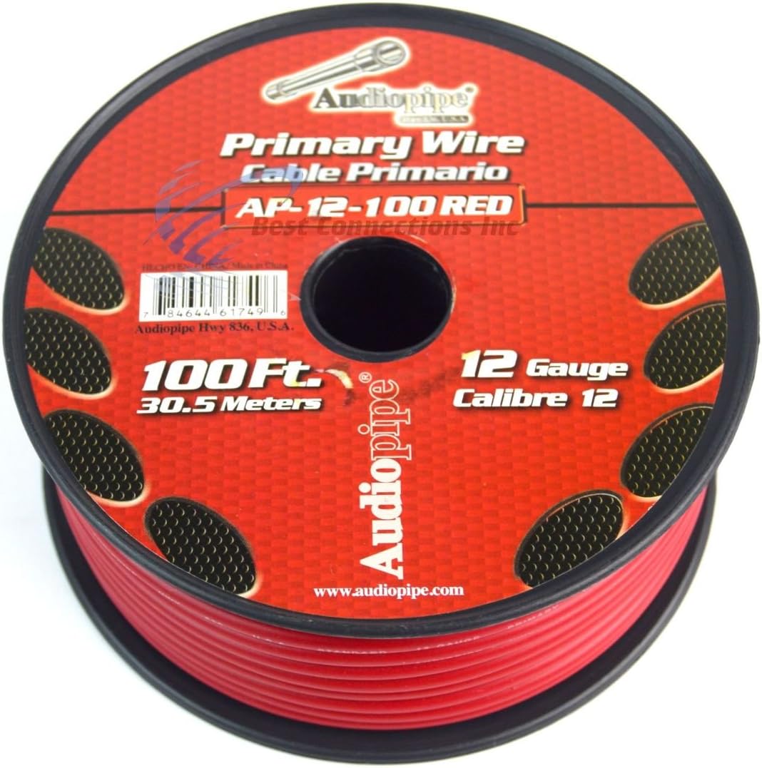 Audiopipe 12 Gauge Wire RED & Black Power Ground 100 FT Each Primary Stranded Copper CLAD