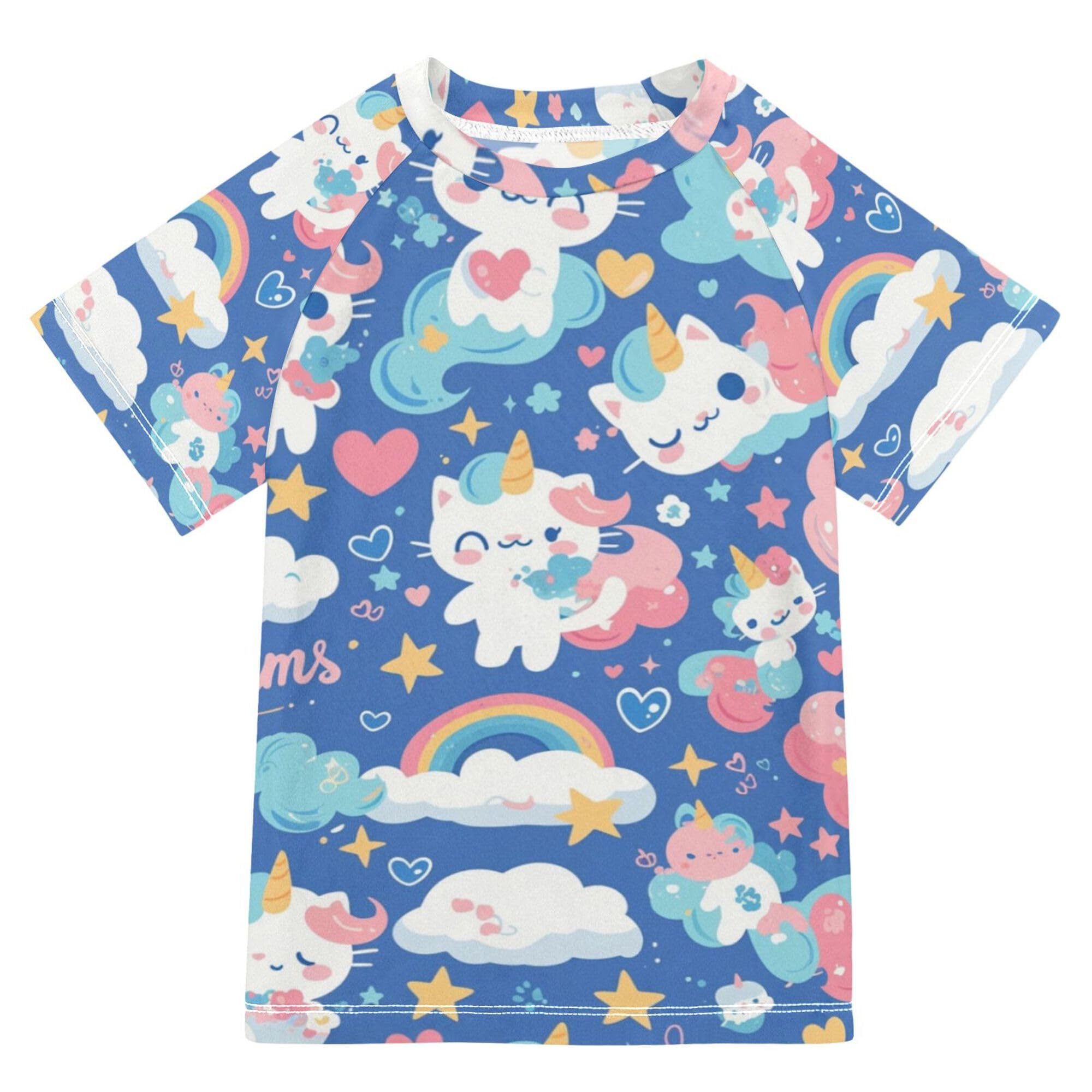 Cute Unicorns Clouds Bathing Suit Girls UV Protection Shirts Swimwear Beach Tops 3T