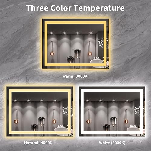 Miniatura 5 de LOAAO Espejo de baño LED de 40 x 30 pulgadas con luces, antiniebla, regulable, retroiluminado + iluminado frontal, espejo de tocador de baño
