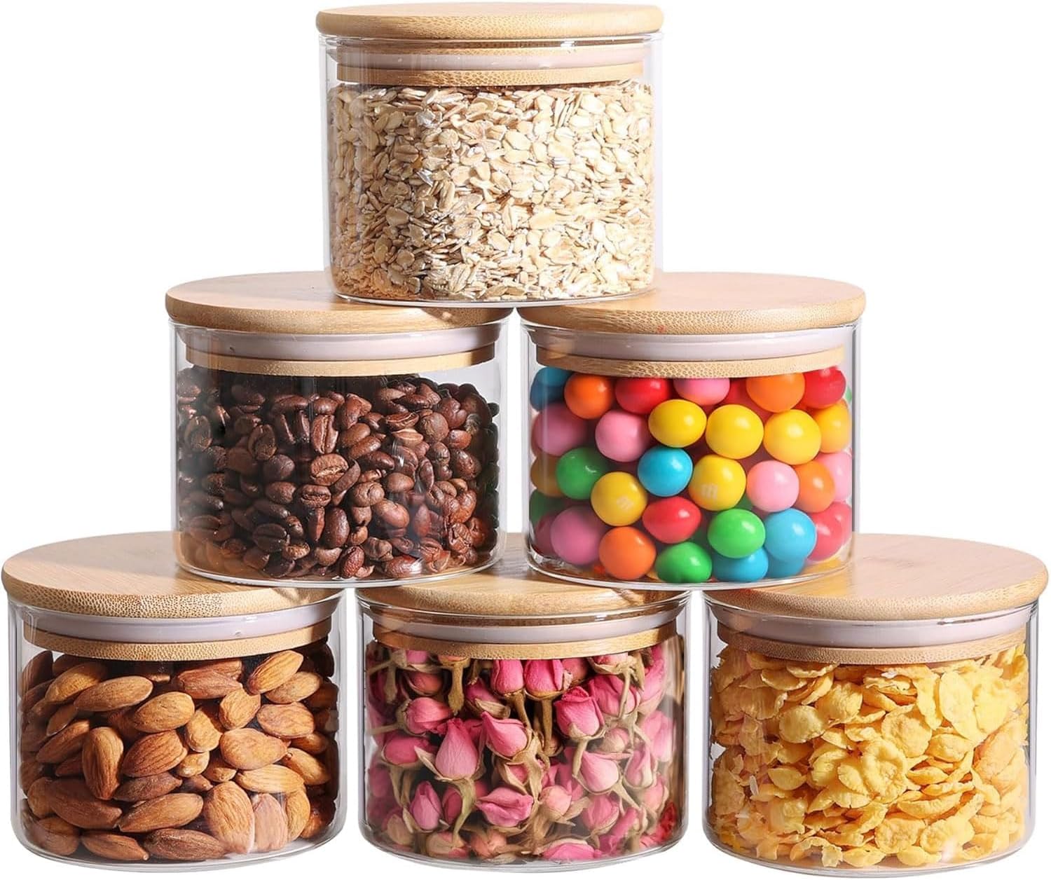 0.5 Qt Glass Food Storage Jars Set of 6, Clear Glass Storage Containers with Lids, Pantry Organization Jar, Spice, Blooming Tea, Coffee, Cookie and Sugar Container, Small jar Set for Kitchen