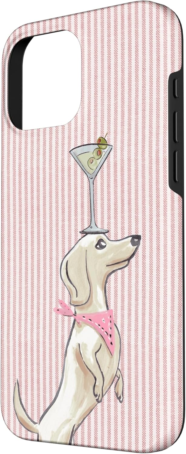 Western Dachshund with a Bandana, Martini and Pink Stripes Case for iPhone 16 Pro Max - Image 2