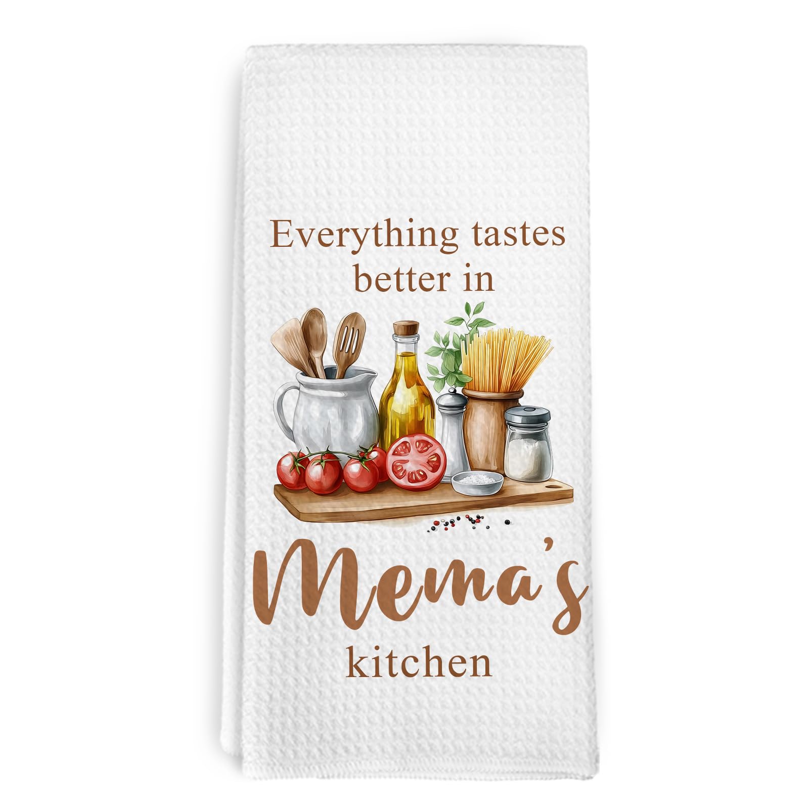 Mema Gifts Kitchen Towels, Grandma Gifts for Mothers Day Birthday, Everything Tastes Better in Mema's Kitchen Decorative Hand Dish Tea Towels, Housewarming New Home Gift for Grandma,16x24