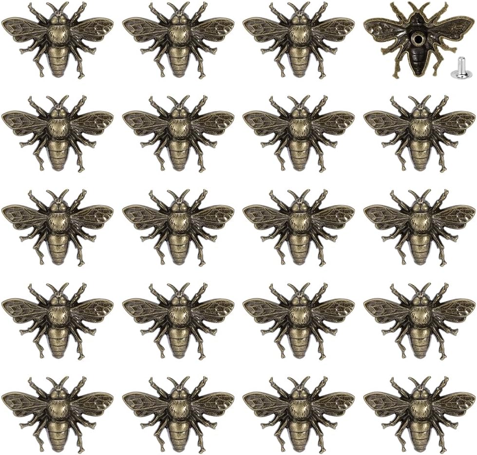 PH PandaHall 20PCS Bee Screw Back Rivet 26x37x6mm Insect Button with Rivet Antique Bronze Bees Buckles Retro Metal Rivet Studs 3D Insect Bag Buckle for Leather Crafts Bag Purse Backpack Belt Clothing