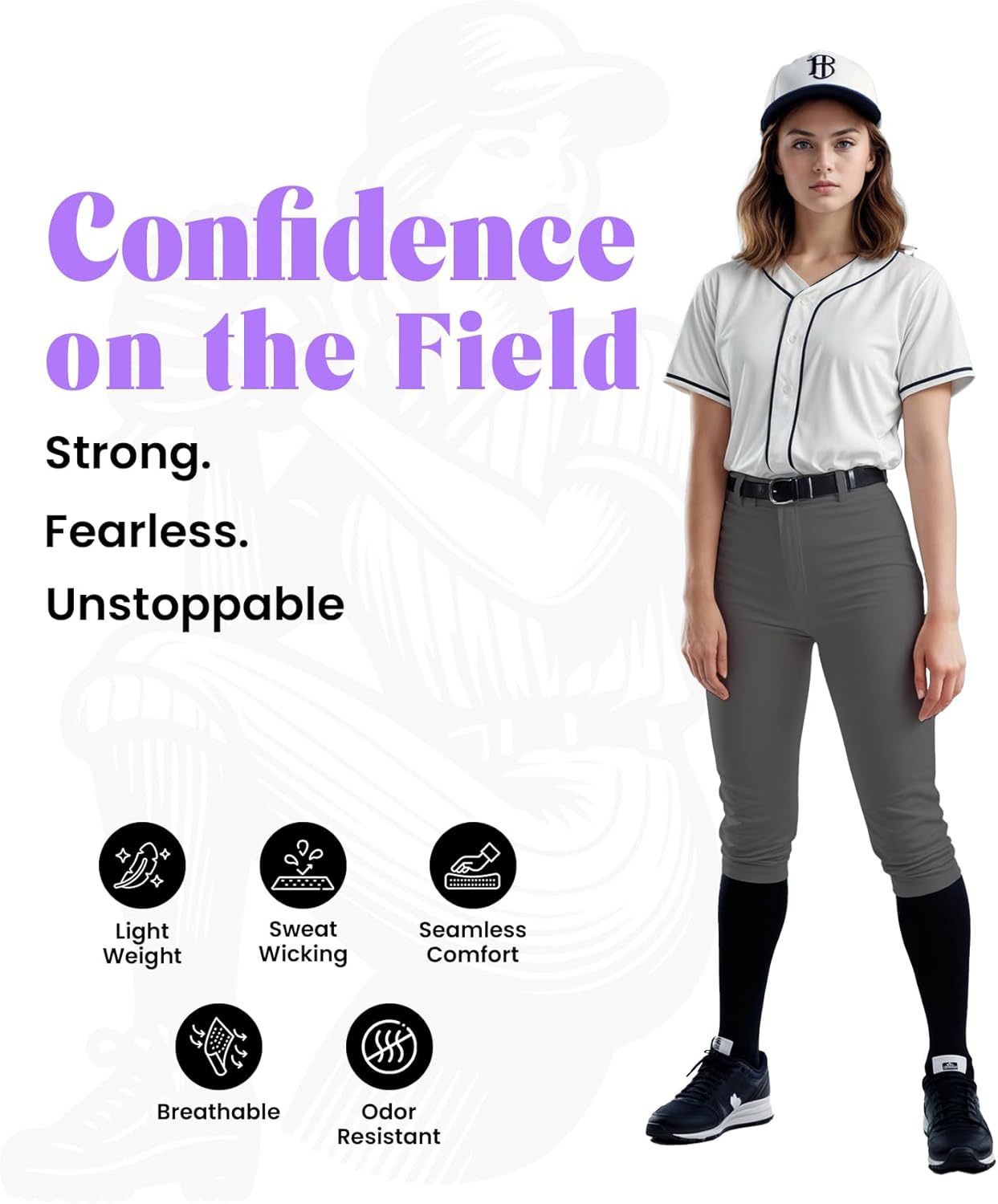 Exxact Sports Women’s Softball Pants with Zipper Fly, Elastic Bottom and Mesh Panels, Fastpitch Softball Pants for Women - Image 2