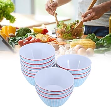 Dining Bowl, Beautiful 6in Salad Bowl Durable Large Capacity for Kitchen GIFS for Resturant for Food Container for Home(Light Blue Grid)