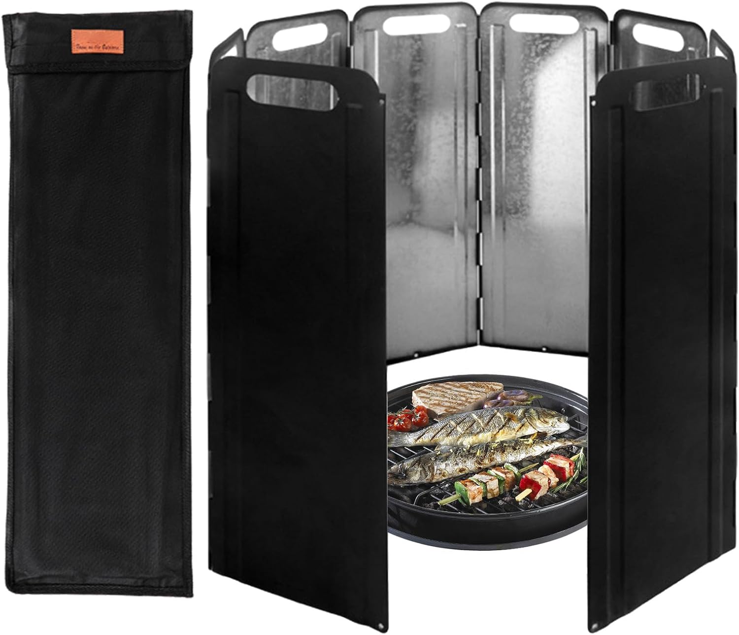 Wind Guard Shield – Camping Stove Windscreen, Foldable Heat Block | High Temp Resistant Panel with Storage Bag, Outdoor Cooking Protector for Picnic Fishing Hiking Outings Survival Cooking Gear Setup