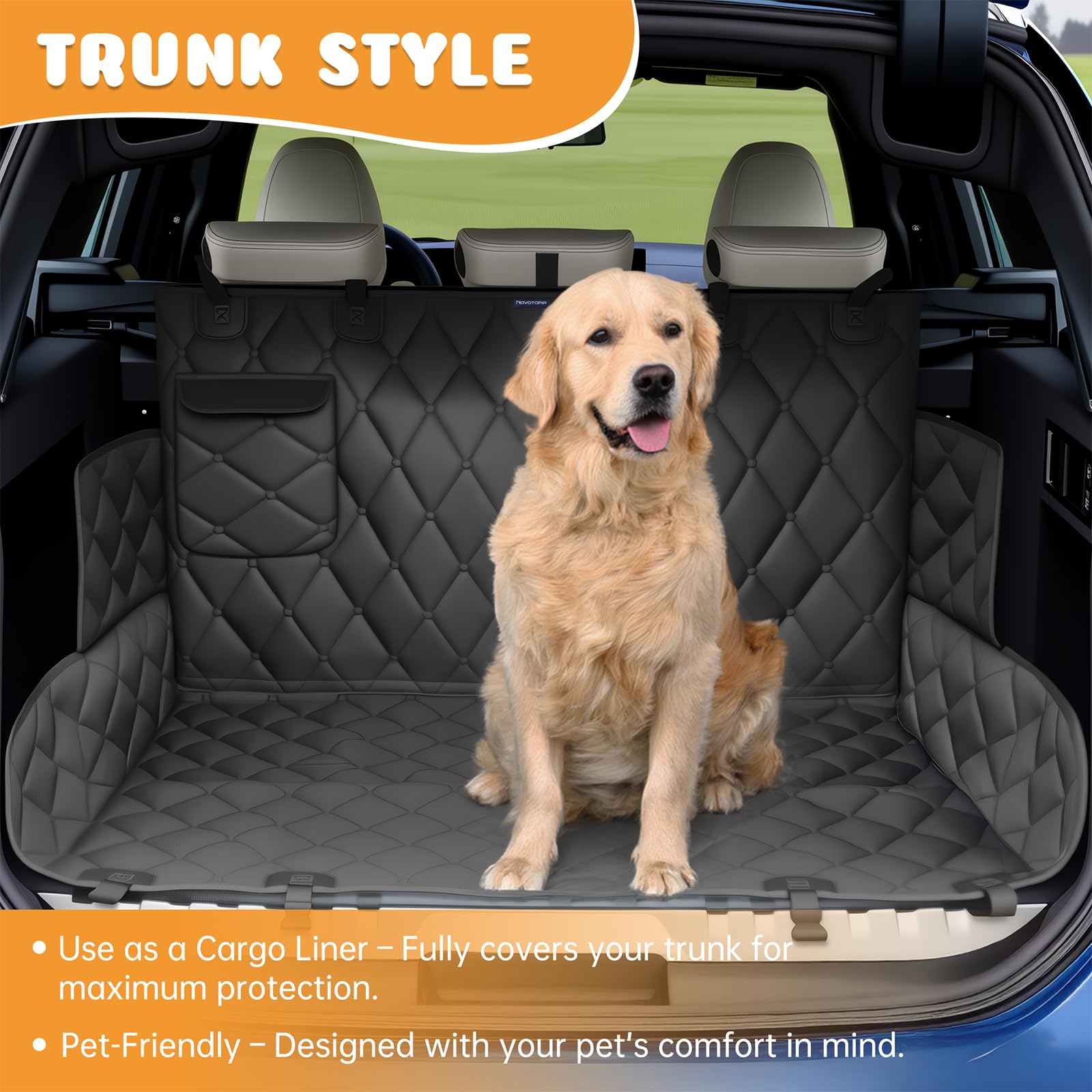 Funda de asiento de coche para perros para asientos traseros, 100% impermeable, duradera y suave, antideslizante, protector de asiento de coche para coches, SUV y camiones (negro, estándar