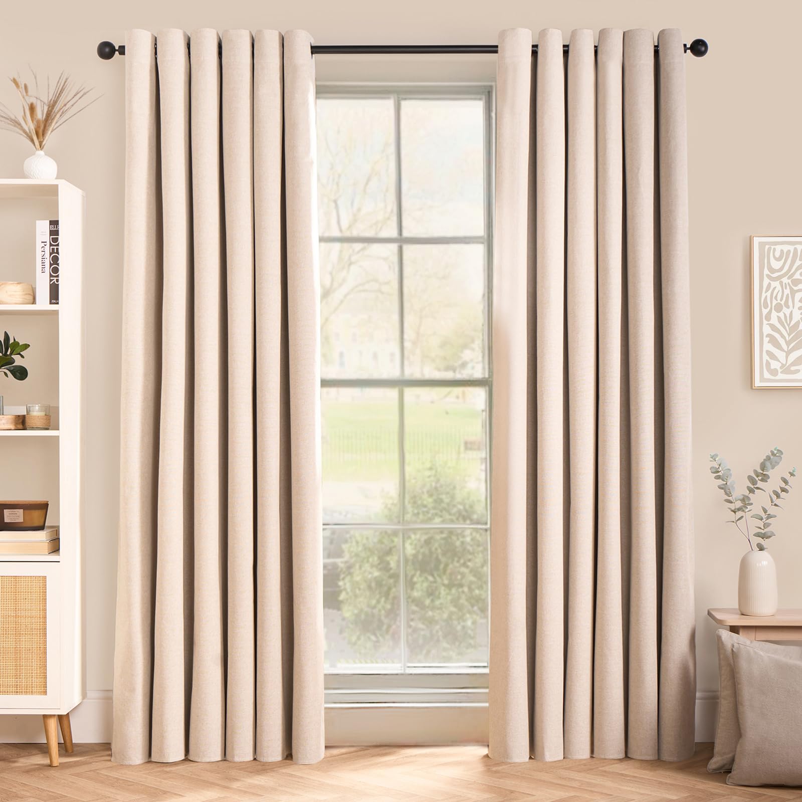 Ohs Natural Woven Texture Blackout Beige Curtains For Living Room Bedroom, Blackout Curtain Decorative Summer Winter Curtains Soft Modern Insulated Curtain Set, 46X72”