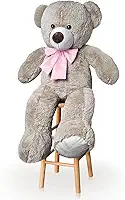 Urso De Pelúcia Gigante 1M Com Laço Para Decoração Presente Amor (Avelã Com Rosa)