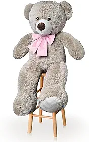 Urso De Pelúcia Gigante 1M Com Laço Para Decoração Presente Amor (Avelã Com Rosa)