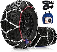DED C KS1618 Auto Lock Snow Tire Chains - 1-Min Quick Install, 4.5mm Manganese Steel Anti-Skid for SUV Pickup Trucks Tires 255-295mm Set of 2