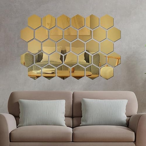 Miniatura 4 de Calcomanías de pared de espejo acrílico, diseño geométrico de llave griega, espejo de plástico acrílico, decoración de arte de pared, 5 unidades,