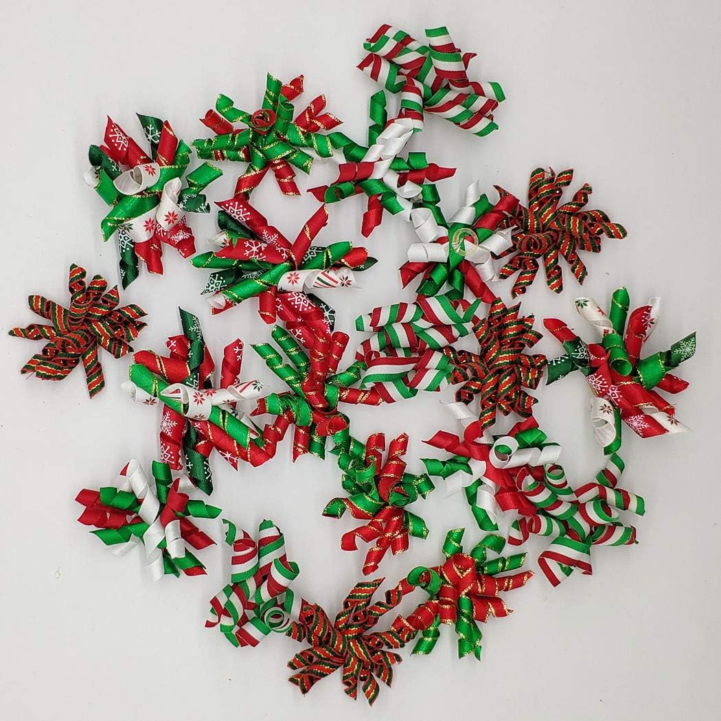 20PCS Pet Dog Cat Curves Bows Xmas Hair Bows Puppy Grooming Bows Hair Accessories with Rubber Bands for Christmas (Mixed)