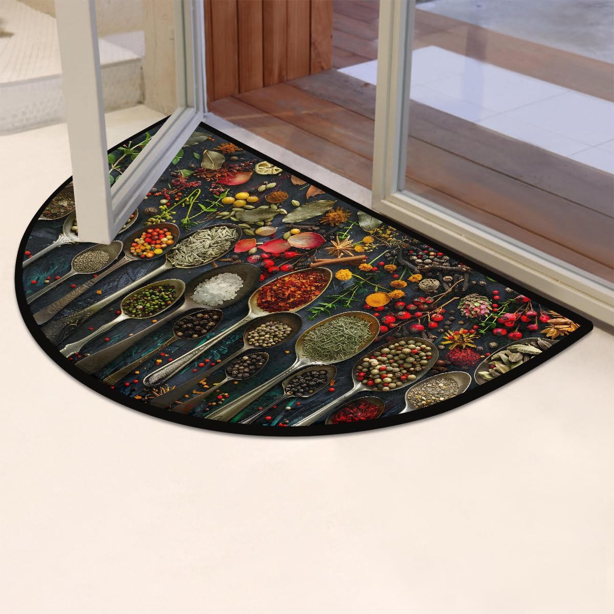Half Round Doormat Non-Slip Washable Chili Kitchen Spoon Semi Circle Rug Soft Absorbent Half Moon Mat for Indoor Outdoor Entrance Kitchen Bathroom Sink Patio Welcome Fireplace Floor Rug