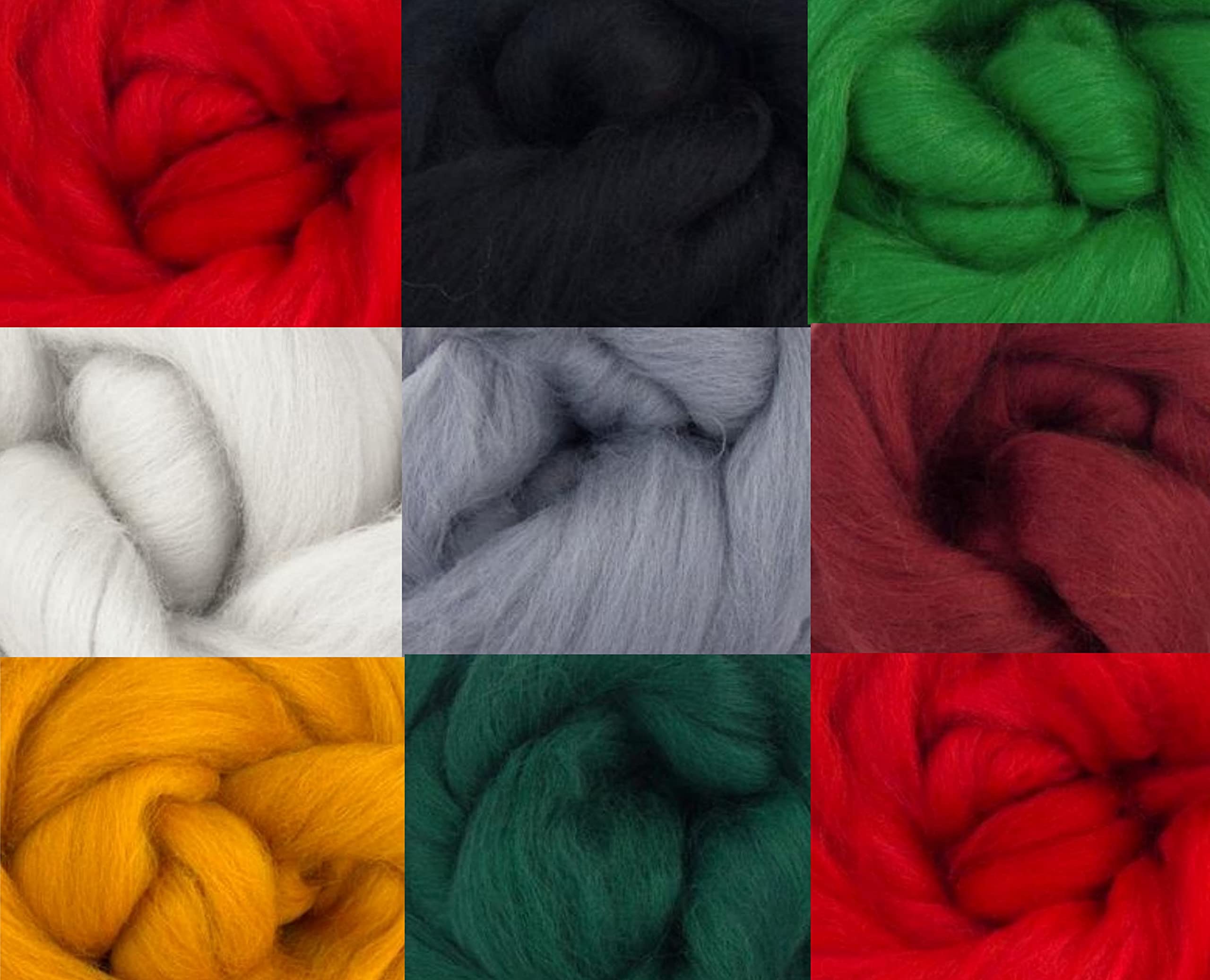 Molten Designs Merino Felting Wools for Needle Felting & Wet Felting - Christmas Pack of 9-54gms