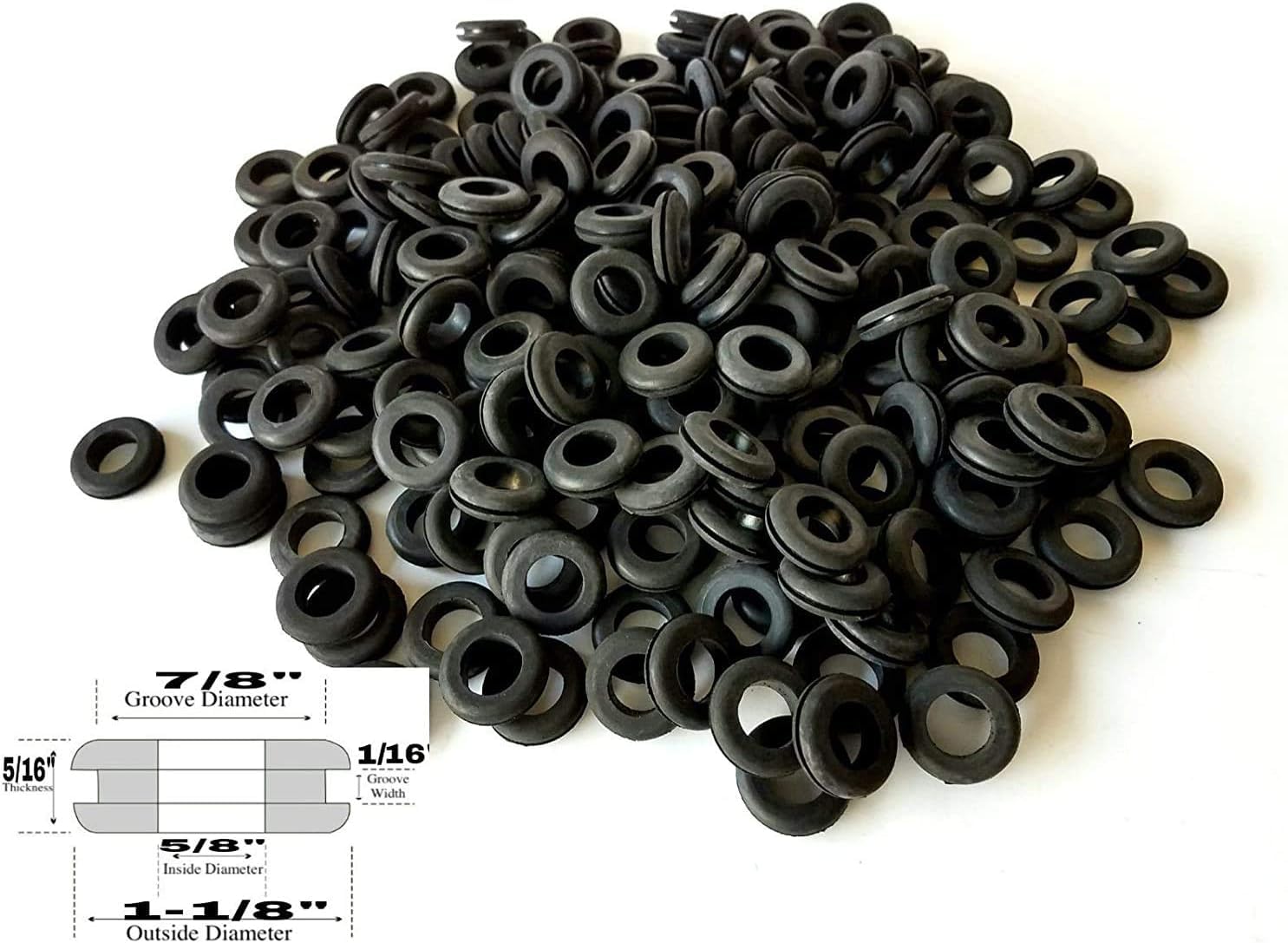 Pack of 20 Rubber Grommets 5/8" Inside Diameter - 1/16" Groove Width - Fits 7/8" Drill Hole. Ideal for Sealing, DIY Projects, Wire Protection, and Cable Management