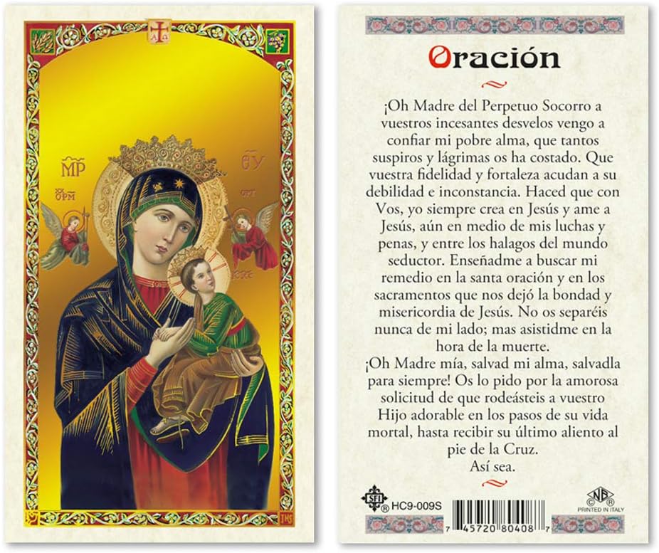 Oracion a La Madre del Perpetuo Socorro Laminated Prayer Cards - Pack of 25- Espanol