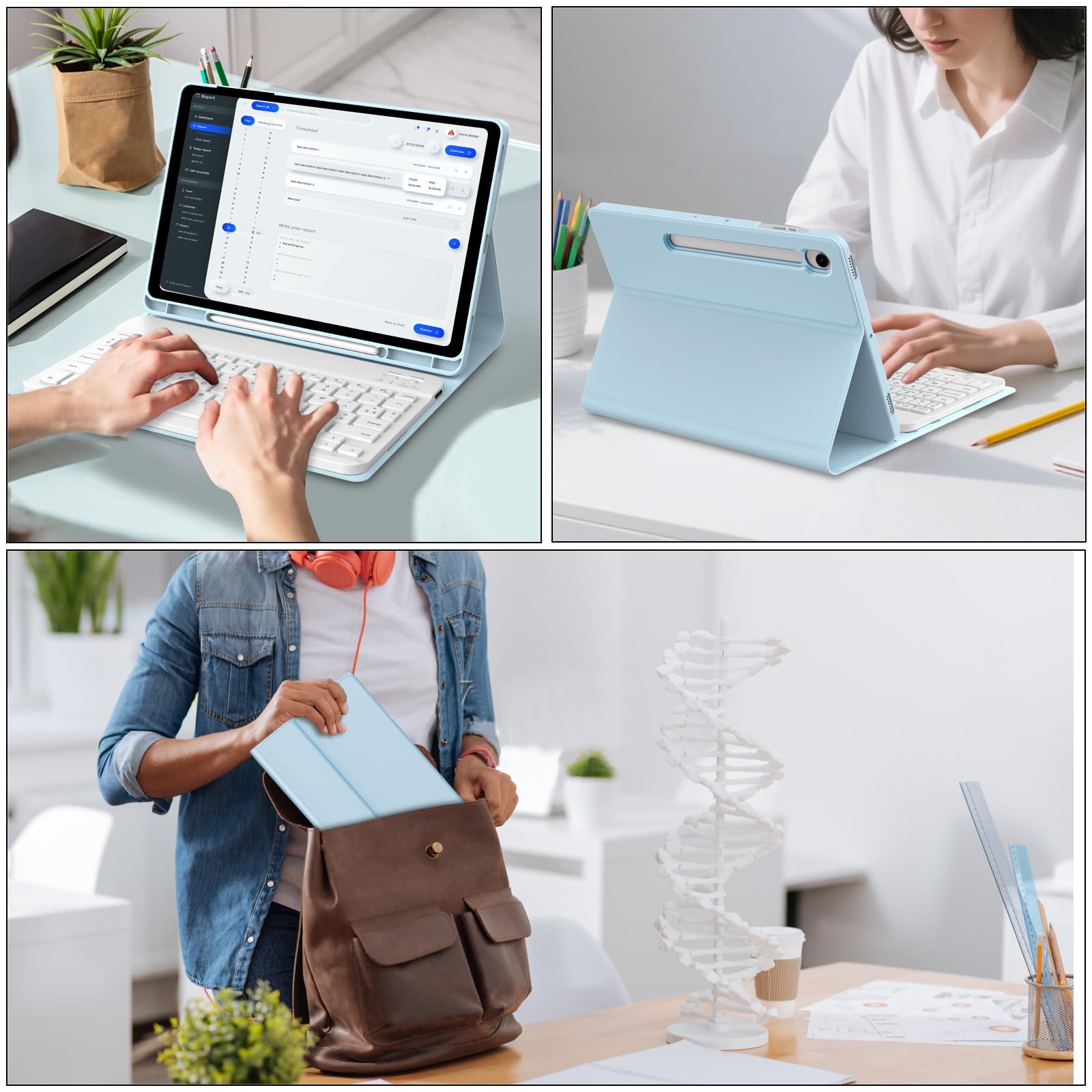 Coque Clavier pour Samsung Galaxy Tab S10 Lite S10 FE 2025/S9 FE 2023 10.9 Pouces, AZERTY Français Housse Clavier Bluetooth Détachable avec Porte Crayon pour Samsung Galaxy Tab S9 11" 2023, Bleu Ciel